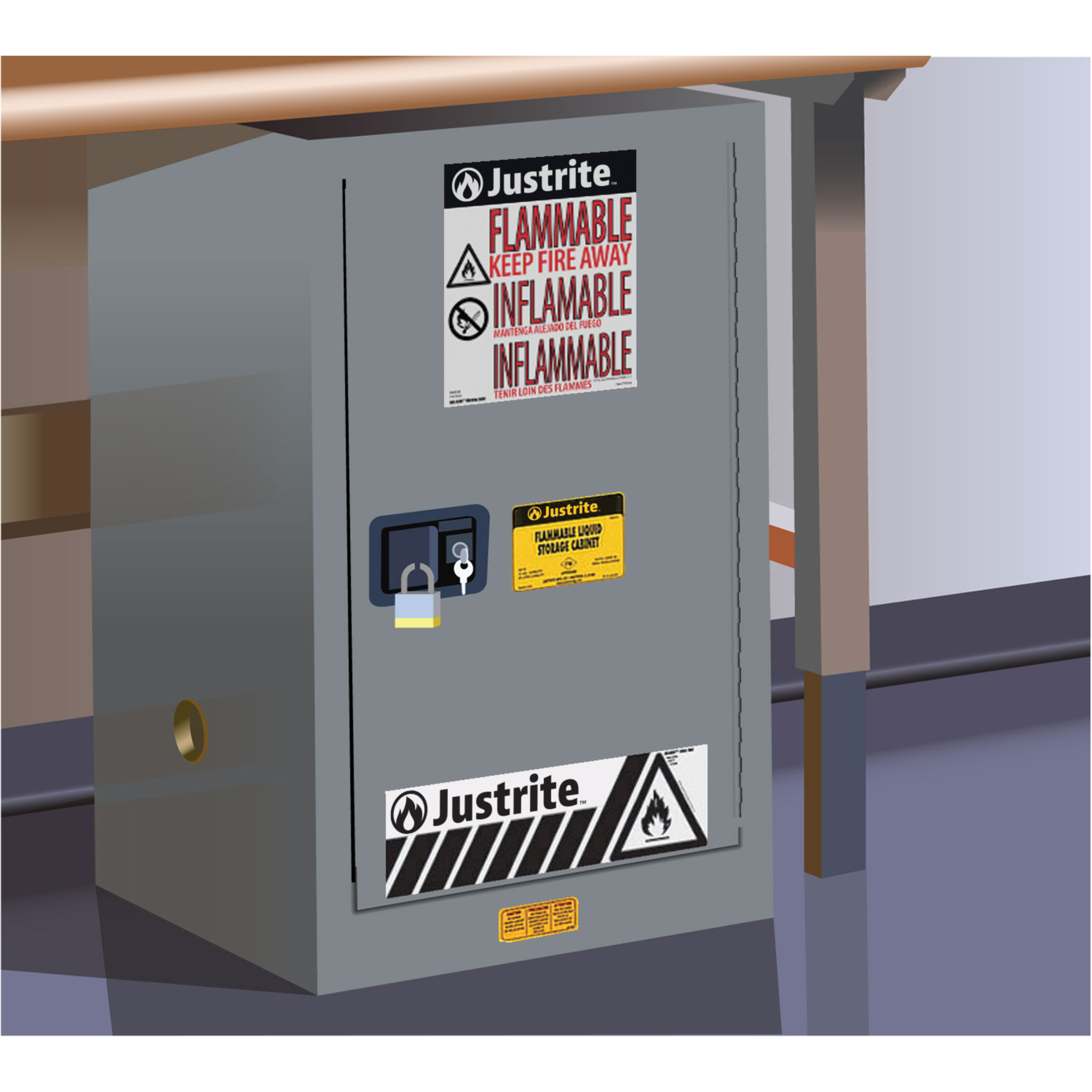 Justrite Sure-Grip EX Compac Flammable Cabinet — 12 Gallon, 1 Shelf, 1 Self-Close Door, Gray, Model# 891223